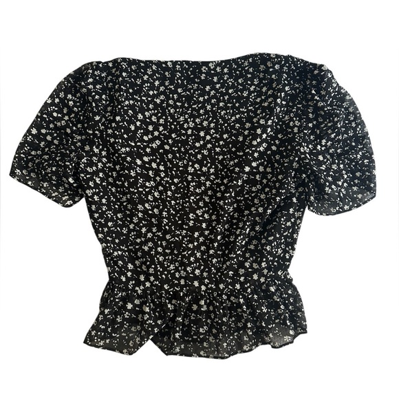 All Saints Ilia Heart Print Wrap Blouse Top - Black SZ 2 - Picture 5 of 6